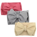 Baby bow headband set in rose red, grey, and beige with waffle knit textured fabric - Rose Red Grey Beige Set (DP022-2)