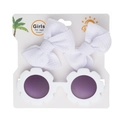 Daisy flower sunglasses with purple lenses and matching waffle bow hair clips for girls - White