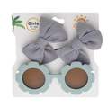 Détail du lot de lunettes de soleil fleurs vert menthe et pinces à cheveux à nœuds - Gris clair