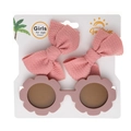 Coffret lunettes de soleil fleur et barrettes nœuds gaufrés pour filles de 2 ans et plus - Rose