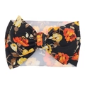 Infant wide nylon headband featuring a large double-layered orange floral bow - Black Bright Floral (KK14-88#)