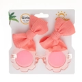 Coffret de lunettes de soleil fleur rose et barrettes nœuds tricotés pour filles de 2 ans - Rouge pastèque
