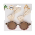 Vue détaillée lunettes de soleil léopard filles et deux pinces à cheveux dentelle - Style Patchwork Léopard Rose (DP119-1)