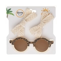 Ensemble lunettes de soleil léopard pour filles et barrettes nœuds en dentelle - Style Patchwork Léopard Blanc Cassé (DP119-3)