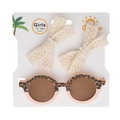 Ensemble 3 pièces lunettes de soleil léopard et pinces à nœud en dentelle beige - Style Patchwork Rose Clair Et Blanc (DP119-6)