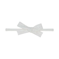 Dettaglio fascia neonato con fiocco in pizzo bianco e morbida fascia a coste elastica - Stile Pizzo Traforato Ciglia (EE130-1)
