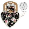 Dettaglio di bavaglino floreale con frange e fasce con fiocco coordinate per neonato - Stile Floreale Base Nera (DP132-5)