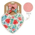 Detail of baby cotton bib set with heart floral print and waffle fabric back texture - White Base Rose Style (DP132-6)