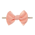 Pink orange Swiss dot bow headband for babies with soft high elastic nylon band - Snow Bud