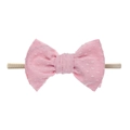 Pink jacquard bow nylon headband for babies with soft textured dot fabric pattern - Light Pink