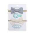 Lot de 4 accessoires cheveux pour bébé avec nœuds gris et fleurs en tricot bleu - Style Bleu Gris (DP110-1)