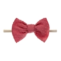 Soft dark red jacquard nylon headband with hand-tied bow for infants and babies - Fuschia