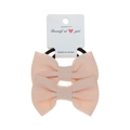 Set of two light pink waffle fabric bow hair ties with elastic black rubber bands - 2-Piece Set / Off-white