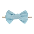 Light blue baby nylon headband with Swiss dot texture and a large soft bow detail - Light Blue