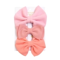 Set of 3 waffle texture baby bow hair clips in pink and coral orange tones - Pink Orange Watermelon Red (DP078-3)