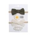 Set 4 pezzi accessori per capelli neonata con fiocco in maglia verde e fermagli floreali - Stile Verde (DP110-6)