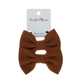 Set of two brown textured bubble fabric bow hair ties for toddlers on display card - 2-Piece Set / Coffee