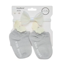 Set de diadema y calcetines para bebé con alas de mariposa y lazo de perlas en gris y blanco - Estilo de Lazo Blanco con Alar Gris (DP130-9)