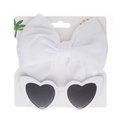 Bandeau à nœud en satin blanc et lunettes de soleil cœur pour bébés filles mode été - Blanc