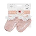 Dusty pink baby cotton socks and lace headband gift set with floral details - Dusty Pink Lace Floral Style (DP130-16)