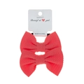 Two-pack of coral pink bubble fabric bow hair ties with high elastic black rubber bands - 2-Piece Set / Deep Watermelon Red