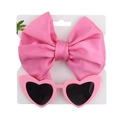 Set per neonata con fascia con fiocco in raso rosa e occhiali da sole a cuore - Rosa chiaro