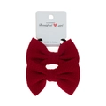 Two-piece set of red waffle fabric bow hair ties on high-elastic nylon bands with display card - 2-Piece Set / Burgundy