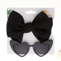 Fascia per capelli con fiocco nero e occhiali da sole a cuore per bambini su cartoncino - Nero