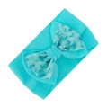 Mint green baby headband with floral organza double bow and textured waffle fabric - Mint Blue Floral Style (KK182-37)