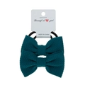 Two-piece set of dark green textured bubble fabric bow hair ties for toddlers - 2-Piece Set / Peacock Blue
