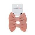 Pink bubble fabric bow hair ties set for girls on card, durable nylon elastic hair bands - 2-Piece Set / Blush