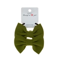 Olive green bubble fabric bow hair ties for babies on a white display card - 2-Piece Set / Forest Green
