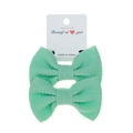 Set of two mint green bubble fabric bow hair clips for baby girls on white display card - 2-Piece Set / Mint