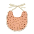 Floral baby bib in orange pink with lace fringe and tie closure for newborns - Warm Pink Floral Style (WW57-3)