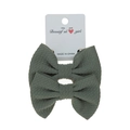 Set of two olive green bubble fabric bow hair clips for baby girls on a white display card - 2-Piece Set / Bean Green