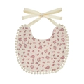 Floral print baby bib with pom-pom lace and bow tie in pastoral style cotton - Off-White Pink Floral Style (WW57-4)