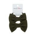 Two-piece dark green bubble fabric bow hair ties on display card for toddlers - 2-Piece Set / Army Green