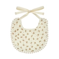 Floral print cotton baby bib with pink flowers and decorative pom-pom fringe - Exquisite Pink Floral Style (WW57-5)