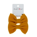 Two-piece baby bow hair ties set in ginger yellow waffle knit fabric on card - 2-Piece Set / Turmeric