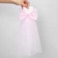 Fermaglio per capelli con velo rosa da ragazza con perle e lustrini a stella su carta - Fiocco di Perla Rosa (PP198-3)