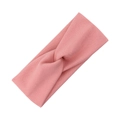 Pink knitted stretch headband for babies with a stylish central cross-knot design - Blush