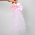 Fermaglio per capelli a fiocco in tulle rosa con farfalla ricamata e velo lungo da bambina - Farfalla Ricamata Rosa (PP198-4)
