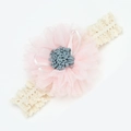 Fascia per neonata con fiore in tulle rosa e pizzo color crema per bambine - Beige Rosa (KK183-14)