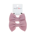 Two-piece baby bow hair ties set in dusty rose textured fabric on display card - 2-Piece Set / Taro Purple