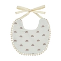 Muslin baby bib with brown rainbow prints and white pom-pom edges in cream white - Rainbow Print Style (WW57-8)