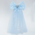 Light blue tulle hair bow clip with silver snowflake charm and long mesh streamers - Blue Snowflake Bowknot (PP198-6)