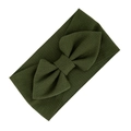 Olive green baby headband with wide knit fabric and large textured bow decoration - Army Green