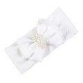 Fascia per neonata bianca in nylon con grande fiocco di perle e fiorellino - Bianco