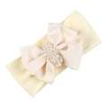 Fascia neonata beige in nylon con fiocco a coste e decorazioni in perle bianche - Bianco Sporco