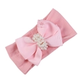 Fascia elastica rosa per neonati con fiocco grande e perle bianche finte - Rosa Chiaro